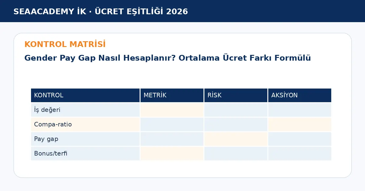 Gender Pay Gap Nasıl Hesaplanır? Ortalama Ücret Farkı Formülü kontrol matrisi