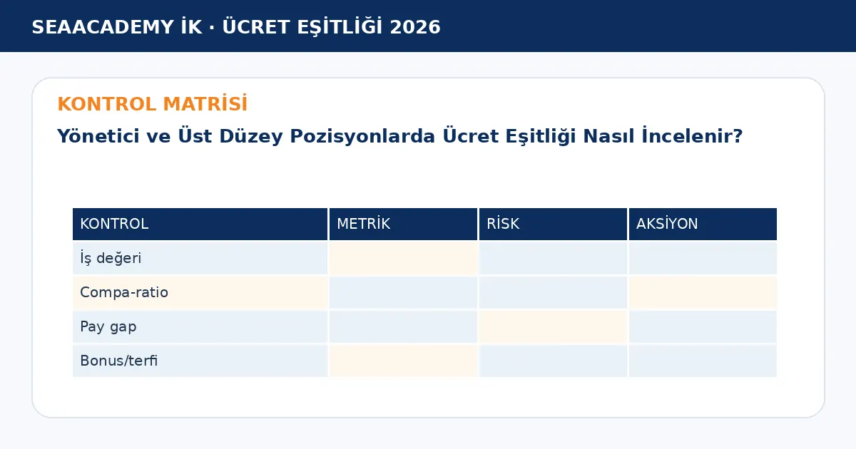 Yönetici ve Üst Düzey Pozisyonlarda Ücret Eşitliği Nasıl İncelenir? kontrol matrisi