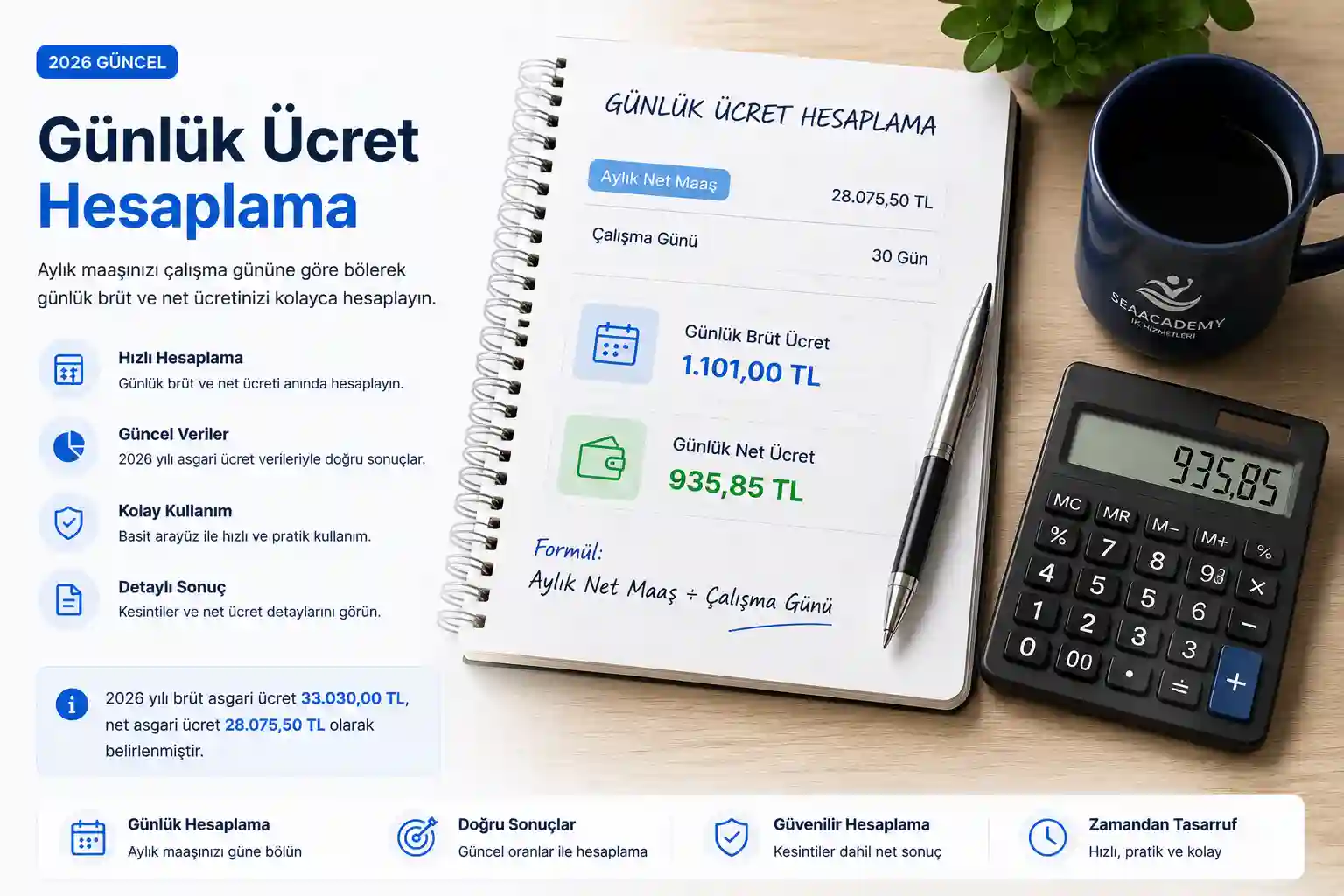 Günlük asgari ücret ve yevmiye hesaplama