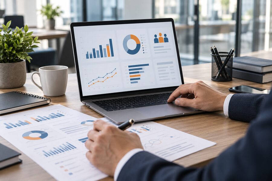 İK performans raporlarını ve çalışan verilerini inceleyen yönetici