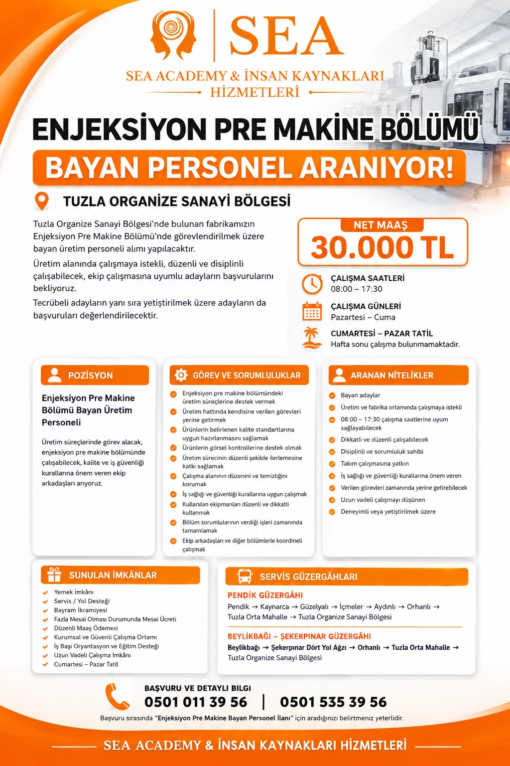 👩‍🏭 ENJEKSİYON PRE MAKİNE BÖLÜMÜ BAYAN PERSONEL ARANIYOR görseli